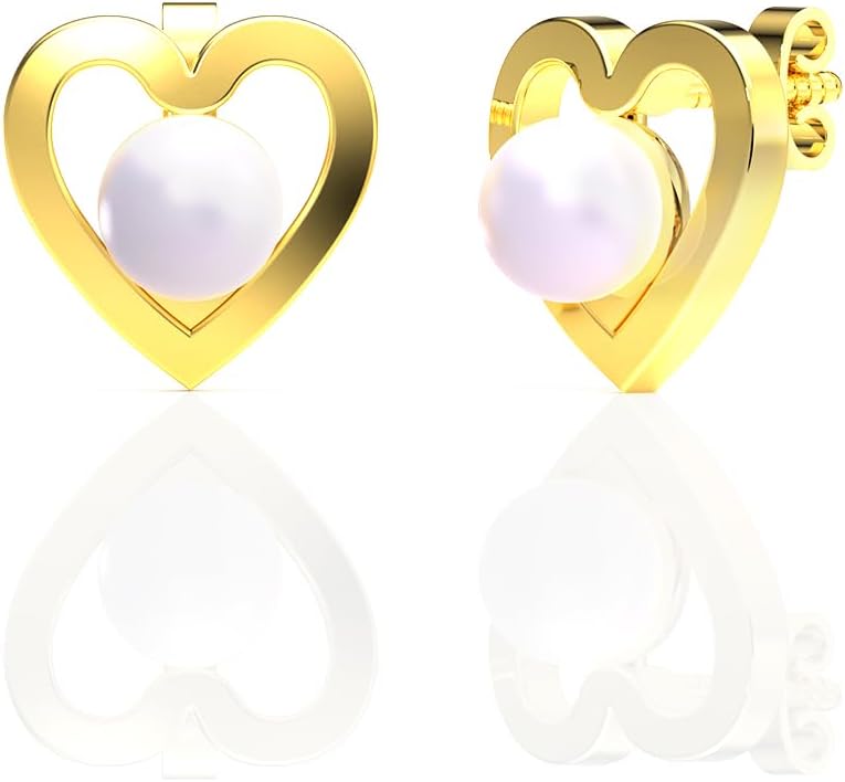 Pearl Heart Yellow Gold Earring for Women | Womens Aesthetic & Stylish 22 KT Gold Earring | Gold Fashion Jewellery for Women | Great for Gifting
