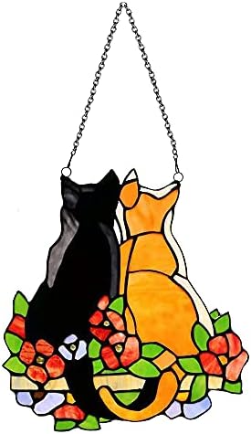 Yngffb Hangings of Cat Stained Glass Window, Acrylic Cat Window Pendant, Window Hanging Cat Suncatcher Window Panels for Windows Doors Home Decoration