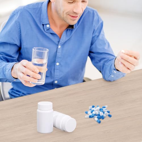 Image of White Pill Bottle, Empty Medicine Bottles with Screw Caps for Pills Capsules Vitamins, Food Grade Plastic Medicine Containers with Labels for Travel (3.4oz /100ml, 4 Pcs)
