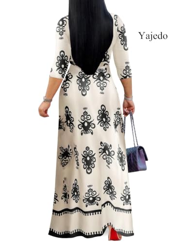 Image of Yajedo Womens Casual Summer Maxi Dress Plus Size Sexy Wrap V Neck 3 /4 Sleeve Sundress with Pockets