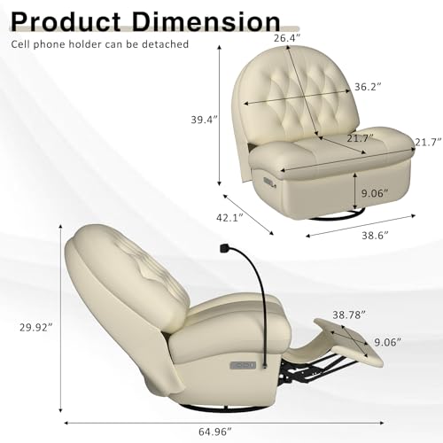Sillón Recliner Giratorio Piel Blanco miniatura 2