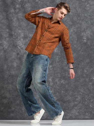 Image of StitchX Men's Full Sleeve Checkered Casual Spread Collar Cotton Shirt