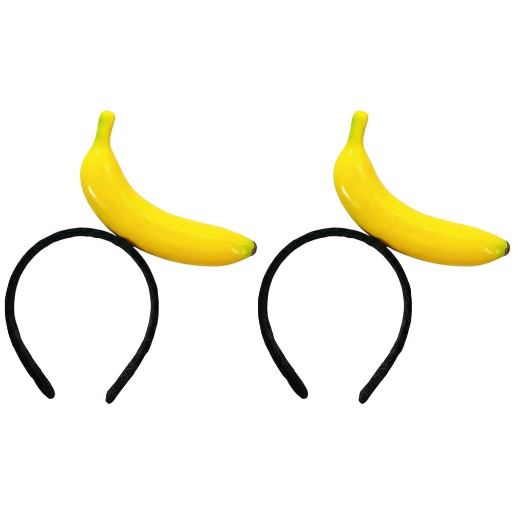 Luxylei Simulated Food Hair Hoop 2pcs Funny Kawaii Fruit Headwear Novelty Banana Hair Bands Halloween Cosplay Headband for Washing Face
