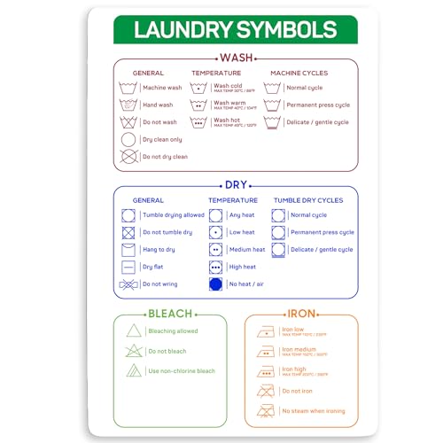 Laundry Symbols Chart Magnet (5x7.6 Inches) – Laundry Care Symbols Chart for Washing Machine & Dryer – Magnetic Laundry Room Must Haves – Stylish Laundry...