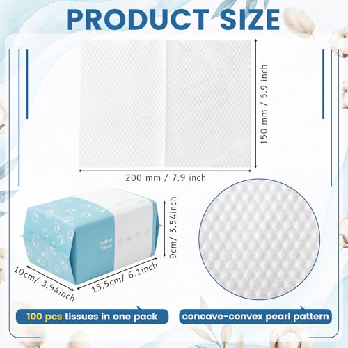 Image of Riakrum 24 Pack Disposable Towelettes Face Towel Bulk Cotton Face Tissues Soft Facial Tissue Dry Wet Use for Sensitive Skin Care Makeup Removing Surface Cleaning (2400 Counts)