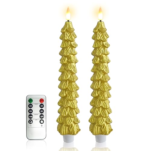 Sapin de Noël illuminé par 2 bougies LED dorées à piles de 28cm