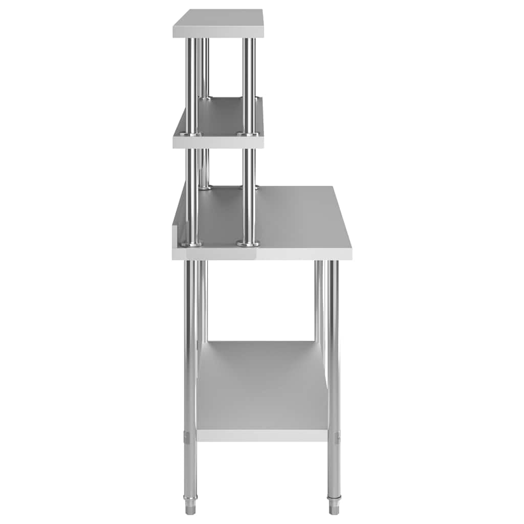 vidaXL Tavolo da Lavoro Cucina con Mensola Credenza Buffet Dispensa Scaffalatura Scaffale Ripiano Banco Bancone Cucina Mobile in Acciaio Inox