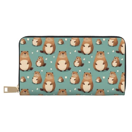 Leather Thin Slim Wallets for Women Men - Fashion Cute Guinea Pig Heart Print Card Wallet Holder with Zipper