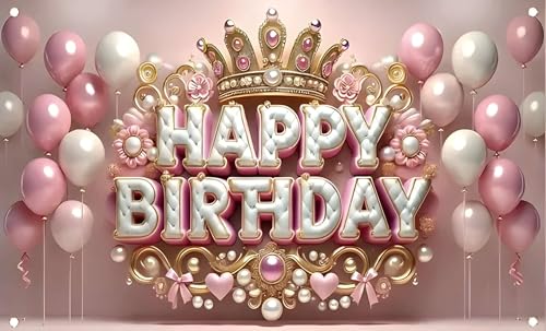 Image of Happy Birthday Theme Backdrop Banner 5x7 ft - Digital Print Cloth Background, Reusable Birthday Party Wall Decoration for Girls, Photo Booth & Stage Decor (BD 11)
