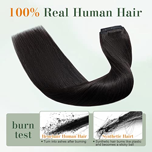Image of Benehair One Piece Clip in Human Hair Extensions - Natural Black, 16inch 3 /4 Full Head Remy Hair, Long Straight, Soft, 5 Clips