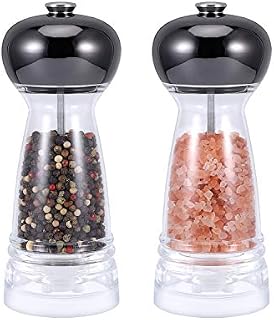 Vevouk Clear Acrylic Salt and Pepper Grinder Set with Black Colors, Transparent Spices Grinders Mill Munual Refillable Salt Mill Adjustable Coarseness Ceramic Grinder