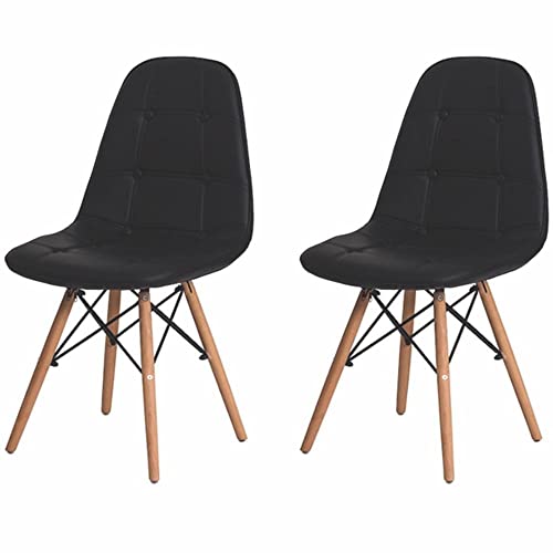 Kit 02 Cadeiras para Mesa Sala de Jantar Estofadas Charles Eames Eiffel Botone Com Base de Madeira Pretas