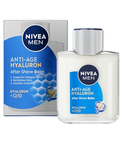 NIVEA MEN Anti-Age Hyaluron Balsamo Dopobarba Uomo 100 ml, Balsamo barba anti-rughe, rivitalizzante e lenitivo, Aftershave con Acido Ialuronico e Q10, Skincare per tutti i tipi di pelle