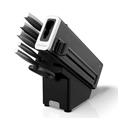 Ninja StaySharp Taco de cuchillos  Juego de 6 piezas en acero inoxidable  Afilador integrado  5 cuchillos  Chef  para pan  Fileteador  Multiusos y para pelar  y tijeras  Gris oscuro  K62006EUUK