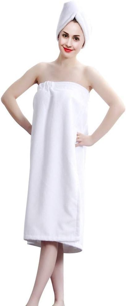 Keenso Women's Spa Bathrobe Set with Hair Drying Cap - Soft Fast-Dry Wrap Towel Adjustable Design White Pink Blue 90x150cm