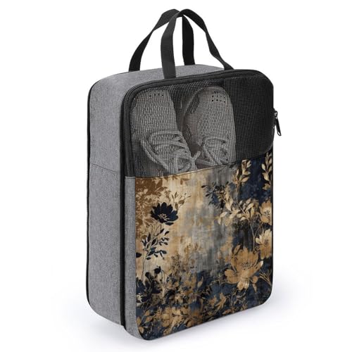 Organizador de zapatos con flores doradas impresas, bolsa de viaje portátil con asa cómoda 3
