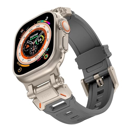Image of YODI Armor Designed Strap Band Compatible with Apple Watch Ultra 2 Replacement Armour Band With Durable Metal Connector for iWatch Ultra Series 9 /8 /7 /6 /5 /4 /3 /2 /1 SE, 49 /45 /44 /42mm (GREY)