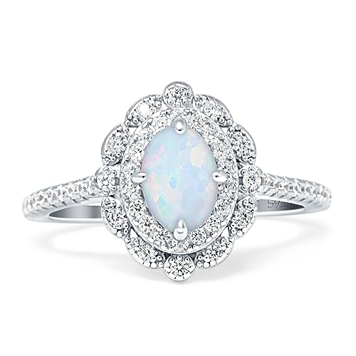 OMRANII Floral Art Deco Oval Shape Vintage Style Halo Wedding Engagement Ring Cubic Zirconia 925 Sterling Silver