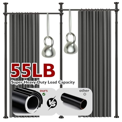 Image of Room Divider Curtain Set-No Drilling Curtain Rod Set, Curtains for Dividing Bedroom, Curtain Room Divider for Privacy Grey-100 W x 84 inch L(Pack of 2)