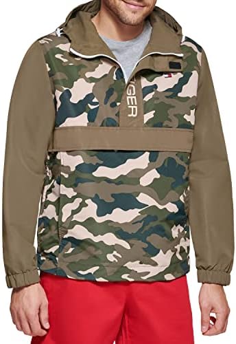 Men's retro lightweight taslan hooded popover water resistant windbreaker jacket Clearance