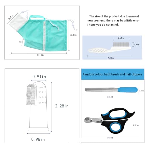 Image of Adjustable Multifunctional Anti-Bite Cat Shower Bag, Mesh Cat Bathing Bag Set, Grey and Green, Care Tools Included