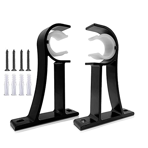 Curtain Rod Brackets, Curtain Rod Holders Black Curtain Rod Bracket Heavy Duty Curtain Rods Hook for Wall Curtain Brackets Drapery Rod Brackets Support Curtain Rod Hanger for 1inch Rods, 2 Pack