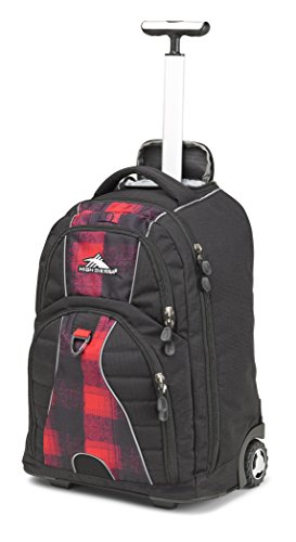 High Sierra Freewheel Wheeled Laptop Backpack, Black/Buffalo Plaid/Crimson, 20.5 x 13.5 x 8-Inch