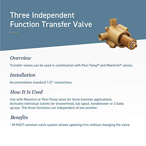 Moen 3360 Commercial Brass ThreeFunction Shower Transfer Valve, 1/2