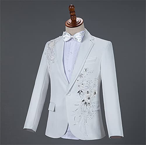 Mens Fashion Diamond Sequins Floral Tuxedo Jackets Slim Fit Dinner Blazers Performance Prom Wedding Groom Host Blazer (White,XX-Large)2