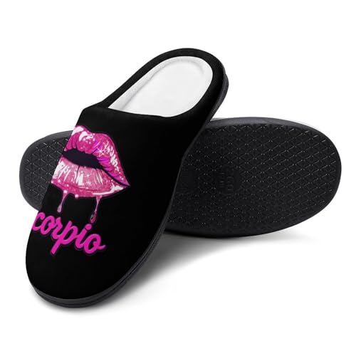 Scorpio Zodiac Birthday Pink Lips Women's Cotton Slippers Non-Slip Bedroom Slipper Cute House Shoes for Indoor And Outdoor3