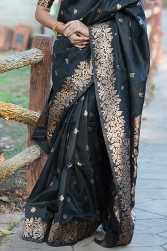Image of SGF11 Women's Kanjivaram Pure Soft Silk Saree For Women Pure Golden Zari With Blouse Piece