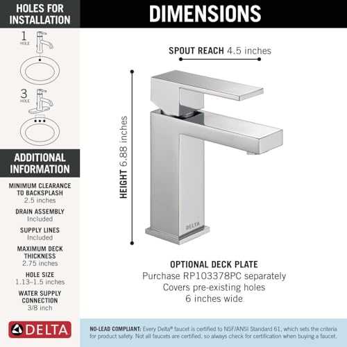 Image of Delta Modern Matte Black Bathroom Faucet 1 Hole, Single Hole Bathroom Sink Faucet for Vanity, Metal Push-Pop Drain Assembly, Chrome 567LF-PP