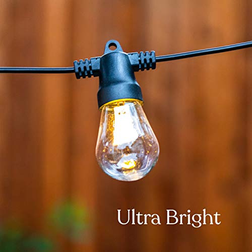 Brightech Ambience Pro - Waterproof, Solar Powered Outdoor String Lights - 48 Ft Vintage Edison Bulbs Create Bistro Ambience On Your Patio - Commercial Grade, Shatterproof - 1W LED, Warm White Light