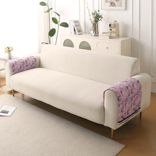 Image of HOKIPO 'Florentina Series' Premium Holland Velvet Sofa Arm Cover with Foam Filling & Anti Slip Backing | 2 Pcs | Peony Lavender (IN-876-V6*2S)