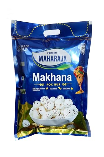Image of Premium Maharaja Makhana Crunchy Roasted Foxnuts 250g Pack Lotus Seeds Tasty Light Crisp Snack Nutritious Plant Based Food Resealable Pouch Convenient Munching Option