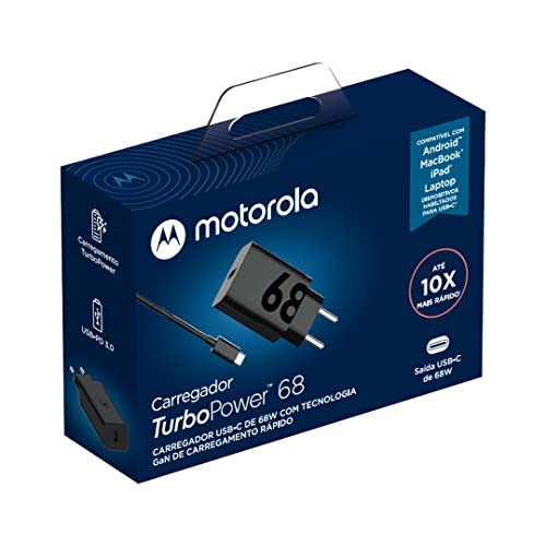 Motorola, Carregador de Parede Turbo Power 68W, Cabo 1 Metro, Porta USB-C, Cabo USB-C