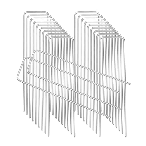 Picchetti da Giardino Antiruggine a U | Acciaio Zincato 150x25x3mm per Teli Pacciamatura/Erba Artificiale/Tende, Ancoraggio Reti e Tessuti (Confezione 20pz - 150mm),Ancora, picchetti