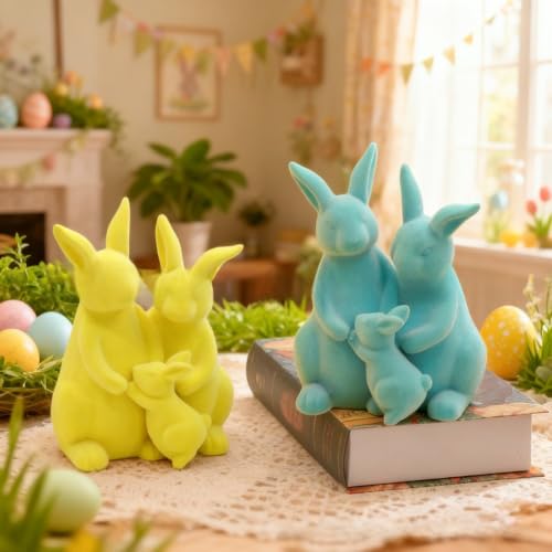 Lapin de Pâques en résine floquée jaune déco durable et douce - 8