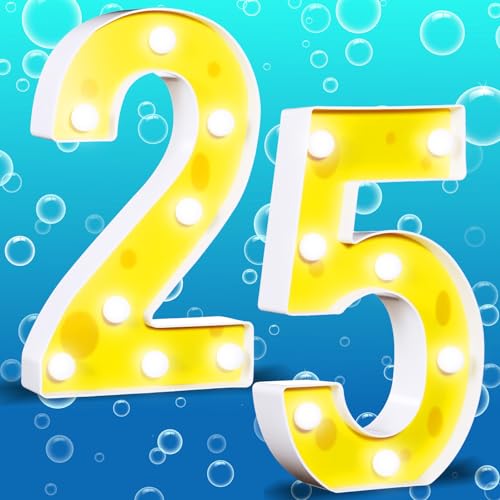 Kittmip Sponge Themed Light up Numbers Yellow Cute Dot Cartoon Numbers Lights for Birthday Party Wedding Anniversary Home Decoration