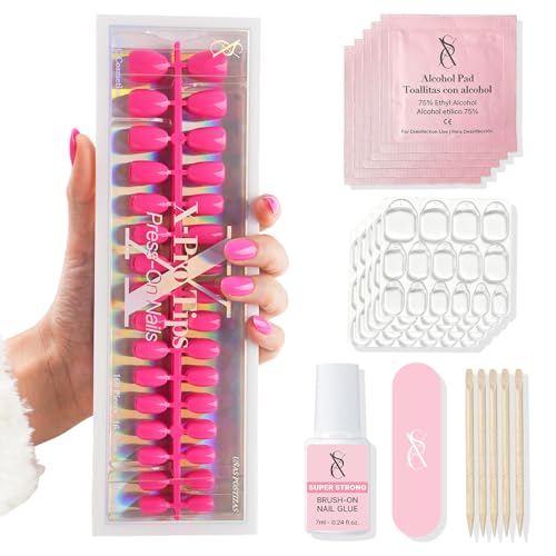 SXC Cosmetics Press On Nails - 015 Neon Crush | X5 Signature Series - XS Almond X-Pro Tips Fake Nails Salon Quality Nails 16 Sizes - 160 pieces Nail Kit with Glue