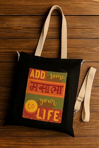Image of ZORI Black Sling Tote Bag With Pocket and with Beige Straps, Tote Bags For Women large capacity,Tote bag For Shopping, College, Travel, More Canvas Handbag For Unisex