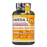 Omega 3 Olio di Pesce 2000mg Alto Dosaggio e Vitamina E, 700mg EPA 500mg DHA, Senza Retrogusto, Omega3 Olio di Pesce (Fish Oil), Alta Concentrazione, Integratore Omega - 3 Puro Cuore, Vista, Cervello