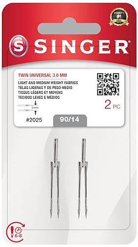 SINGER Twin Universal Sewing Machine Needles, Size 90/14-2PCS