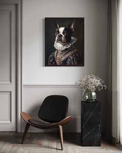 Image of Boston Terrier Victorian Queen Wall Art Print Poster, Dog Pet Lover Picture Painting Artwork Bedroom Living Room Office Dining Room 150D (Boston Terrier Victorian Queen, 16 x 20 inches, Black Frame)