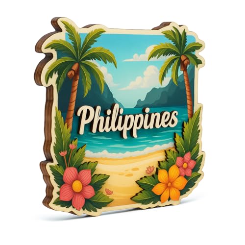 Image of Naxon Philippines Country Theme Souvenir Wooden Refrigerator Stylish Fridge Magnet - Fridge Decoration Magnet for Kitchen & Home Decor | Perfect Souvenir Gift | Size 3x3 Inches | Pack of 1