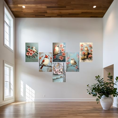 Image of SiddArtify Bird Wall Art Prints Set - Vintage Floral Poster Decor for Living Room Bedroom Office - 12x18 inch Sticker Pack of 6