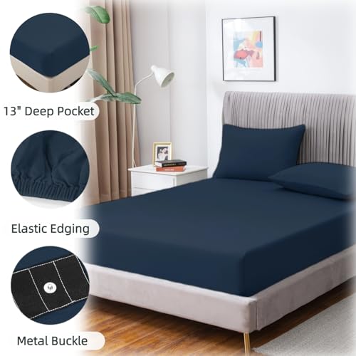 JIUMIWA Grounding Sheet King Size with 15ft Cord, 90% Organic Cotton + 10% Silver Fiber, Conductive Earthing Bed Sheets for Better Sleep and Wellness, Dark Blue by JIUMIWA - Image 3