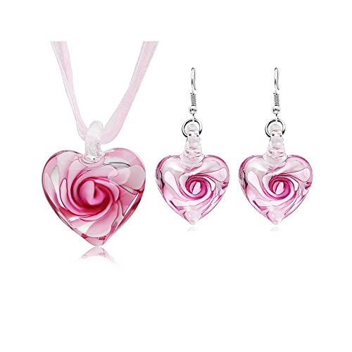 Glass Water Drop Shape Glaze Spiral Dangle Earrings Lampwork Handmade Glass Bead Geometric Earrings for Women Jewelry (Heart Set)