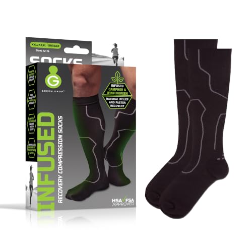 Image of Green Drop Herb-Infused Knee High Compression Socks for Men & Women Active | Herb-infused knee high compression socks with breathable comfort for sports, travel, work & everyday active support use