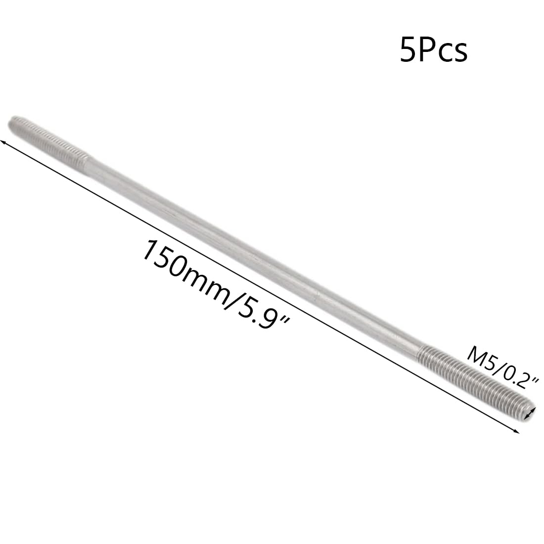 TA-VIGOR 5Pcs Double End Threaded Stud Screw Bolt, M5x150mm 304 Stainless Steel Rod Bolts Thread Reducer Adapter - Image 2
